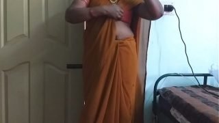 desi  indian horny tamil telugu kannada malayalam hindi cheating wife wearing saree vanitha showing big boobs and shaved pussy press hard boobs press nip rubbing pussy masturbation Video