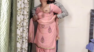 Indian Beauty Aunty with Husband he pressing boobs hard