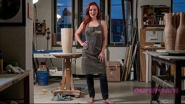 Curvy Redhead Sculptor Pleased Against Her Studio Stand Video